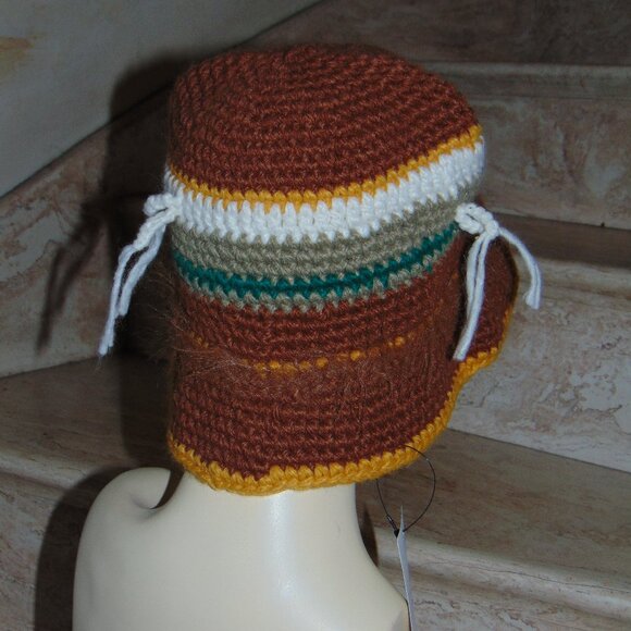 RARE Hansel From Basel Bucket Hat Crochet Multicolored Fuzzy Y2K Winter Cabin main image 5